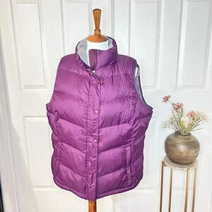 LL Bean Womens Purple Down Puffer Vest Sz Large Cabin Gorpcore Grandpa Cozy Cold